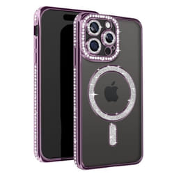 Coque Diamant pour iPhone 15 Pro - AVIZAR - Contour Strass Violet - Protection MagSafe