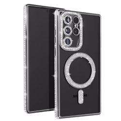 Coque - AVIZAR - Samsung Galaxy S22 Ultra - Rigide - Strass Argent - Compatible MagSafe