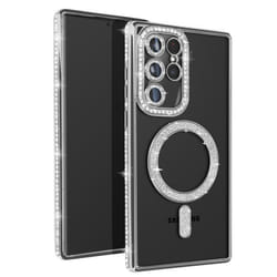 Coque - AVIZAR - Samsung Galaxy S22 Ultra - Rigide - Strass Argent - Compatible MagSafe