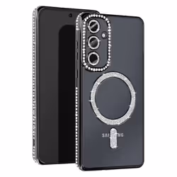 Coque rigide AVIZAR pour Samsung Galaxy A55 - Contour Strass noir - Compatible MagSafe