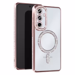 Coque pour Samsung Galaxy A55 - AVIZAR - Contour Strass Rose Champagne - Rigide - Compatible MagSafe