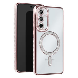 Coque pour Samsung Galaxy A55 - AVIZAR - Contour Strass Rose Champagne - Rigide - Compatible MagSafe