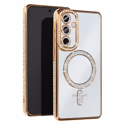 Coque pour Samsung Galaxy A55 - AVIZAR - Contour Strass - Dorée - MagSafe
