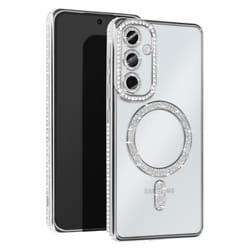 Coque Diamant pour Samsung Galaxy A55 MagSafe Contour Strass Argent