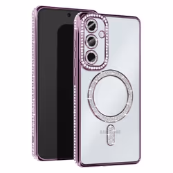 Coque pour Samsung Galaxy A55 - AVIZAR - Contour Strass - Violet - Compatible MagSafe