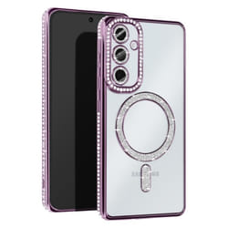Coque pour Samsung Galaxy A55 - AVIZAR - Contour Strass - Violet - Compatible MagSafe