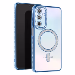 Coque Diamant pour Samsung Galaxy A15 MagSafe Contour Strass Bleu Clair