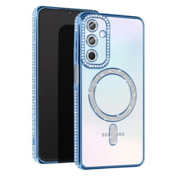 Coque Diamant pour Samsung Galaxy A15 MagSafe Contour Strass Bleu Clair