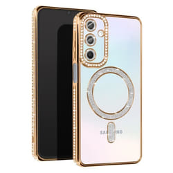 Coque Diamant pour Samsung Galaxy A15 MagSafe Contour Strass Dorée - AVIZAR - Rigide - Synthétique - Mixte