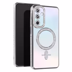 Coque Diamant pour Samsung Galaxy A15 - AVIZAR - Contour Strass - Anneau Magnétique MagSafe - Dos Transparent