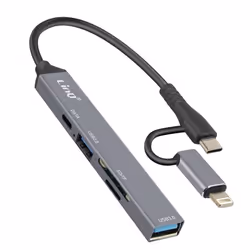 Hub USB-C et Lightning - LinQ - Noir - 1x USB-C - 2x USB - Lecteur SD/TF