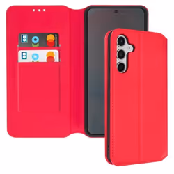 Étui pour Samsung Galaxy S24 FE - Rouge - Semi-rigide - Aimantée - Support Vidéo - Porte-cartes