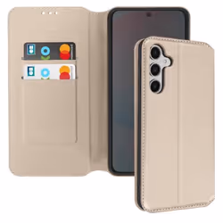 Étui pour Samsung Galaxy S24 FE Clapet Porte-cartes et Support Vidéo Dorée