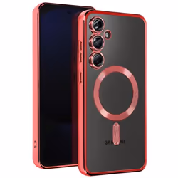 Coque MagSafe - Samsung - Galaxy S24 FE - Silicone Gel Flexible - Contour Chromé - Rouge