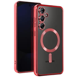 Coque MagSafe - Samsung - Galaxy S24 FE - Silicone Gel Flexible - Contour Chromé - Rouge