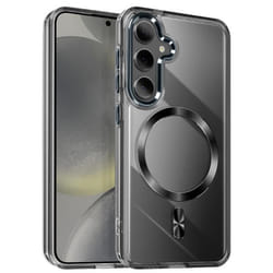 Coque MagSafe - Samsung - S24 Plus/S25 Plus - Dos Cristal Color - Noir - Anti-jaunissement