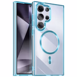 Coque MagSafe - Samsung - Galaxy S24 Ultra - Dos Cristal Color - Bleu - Anti-jaunissement