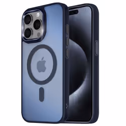 Coque - MagSafe - iPhone 15 Pro Max - Dos Mat Givré - Contour Bleu Nuit - Antitrace
