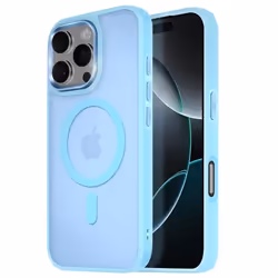 Coque - MagSafe - iPhone 16 Pro Max - Dos Mat Givré - Contour Bleu Clair - Antitrace