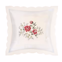 Lot de 2 Housses de Coussin 40x40 cm Brodée Fleur Rose Fil Dorée