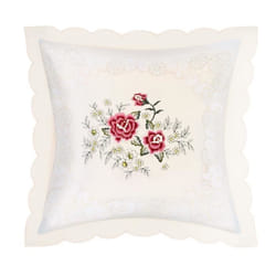 Lot de 2 Housses de Coussin 40x40 cm Brodée Fleur Rose Fil Dorée