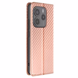 Étui Carbone - Xiaomi - Redmi Note 14 5G - Portefeuille - Support Vidéo - Rose Champagne