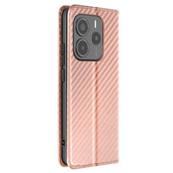 Étui Carbone - Xiaomi - Redmi Note 14 5G - Portefeuille - Support Vidéo - Rose Champagne