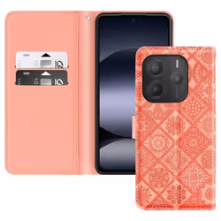 Étui pour smartphone - Xiaomi - Redmi Note 14 5G - Simili cuir rose - Mandala floral - Support vidéo
