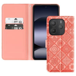 Étui pour smartphone - Xiaomi - Redmi Note 14 5G - Simili cuir rose - Mandala floral - Support vidéo