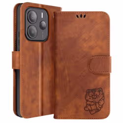Étui Portefeuille - Xiaomi - Redmi Note 14 5G - Motif Tigre Kawaii - Marron - Simili Cuir