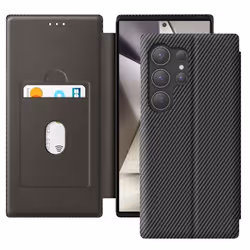 Étui pour Samsung Galaxy S24 Ultra - Noir - Fibre Carbone - Support Vidéo - Anti-RFID - Mince