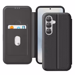 Étui pour smartphone - Samsung - S25 - Fibre de Carbone - Support Vidéo - Anti-RFID Noir