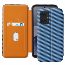 Étui pour smartphone - Motorola - Moto G55 - Fibre Carbone - Support Vidéo - Anti-RFID - Bleu
