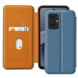 Étui pour smartphone - Motorola - Moto G55 - Fibre Carbone - Support Vidéo - Anti-RFID - Bleu