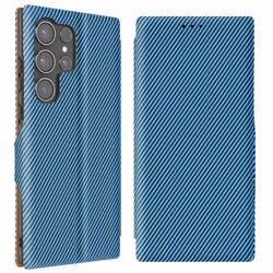 Étui pour Samsung Galaxy S24 Ultra - Bleu - Fibre Carbone - Support Vidéo - Anti-RFID - Mince