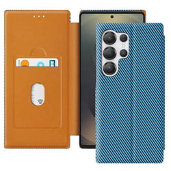 Étui pour Samsung Galaxy S25 Ultra - MARQUE - Fibre Carbone - Support Vidéo - Anti-RFID - Bleu
