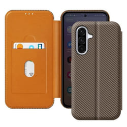 Étui Carbone pour Samsung Galaxy A56 Porte-Carte Anti-RFID Support Marron
