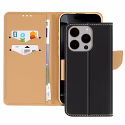 Étui pour iPhone 16 Pro Max - Fancy - Cuir Saffiano - Noir - Protection intégrale - Support horizontal