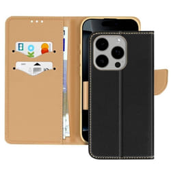 Étui pour iPhone 16 Pro Max - Fancy - Cuir Saffiano - Noir - Protection intégrale - Support horizontal