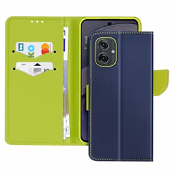 Étui Portefeuille - Motorola - Moto G55 - Cuir Saffiano - Protection intégrale - Bleu Nuit