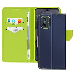 Étui Portefeuille - Motorola - Moto G55 - Cuir Saffiano - Protection intégrale - Bleu Nuit