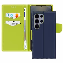 Étui Portefeuille - Samsung - Galaxy S25 Ultra - Cuir Saffiano - Bleu Nuit - Protection intégrale