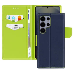 Étui Portefeuille - Samsung - Galaxy S25 Ultra - Cuir Saffiano - Bleu Nuit - Protection intégrale