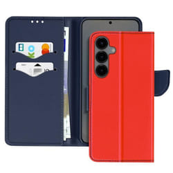Étui Portefeuille - Samsung - Galaxy S25 Plus - Cuir Saffiano - Bleu/Rouge - Protection intégrale