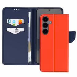 Étui Portefeuille - Samsung - Galaxy S25 - Cuir Saffiano - Bleu/Rouge - Protection intégrale