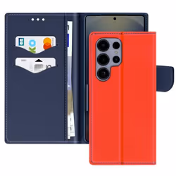 Étui Portefeuille - Samsung - Galaxy S25 Ultra - Cuir Saffiano - Bleu/Rouge - Protection intégrale