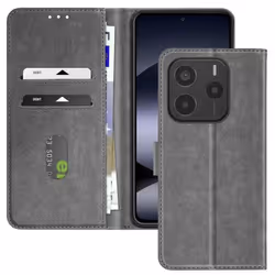 Étui Portefeuille - Xiaomi - Redmi Note 14 5G - Gris - Support Vidéo - Languette Magnétique