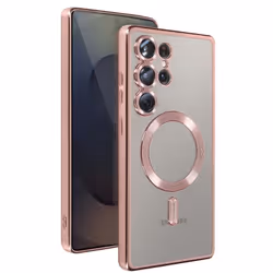 Coque MagSafe - Samsung - Galaxy S25 Ultra - Silicone Gel Flexible - Contour Chromé - Rose Champagne