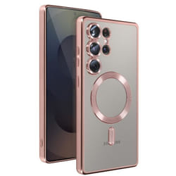 Coque MagSafe - Samsung - Galaxy S25 Ultra - Silicone Gel Flexible - Contour Chromé - Rose Champagne