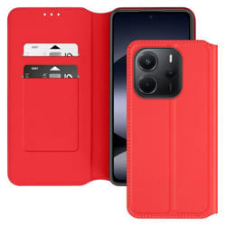Étui pour Xiaomi Redmi Note 14 4G - Rouge - Clapet Magnétique - Support Vidéo - Compartiments Cartes